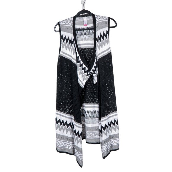 No Boundaries Sweaters - No Boundaries Cardigan Sweater L 11 13 Juniors Sleeveless Gray Black White Knit